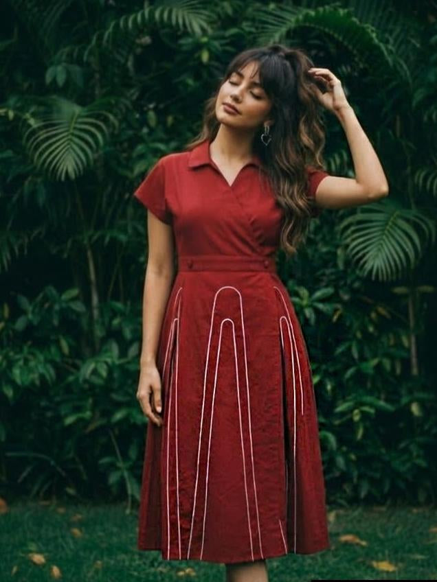 Pure Linen Cotton Maroon Midi
