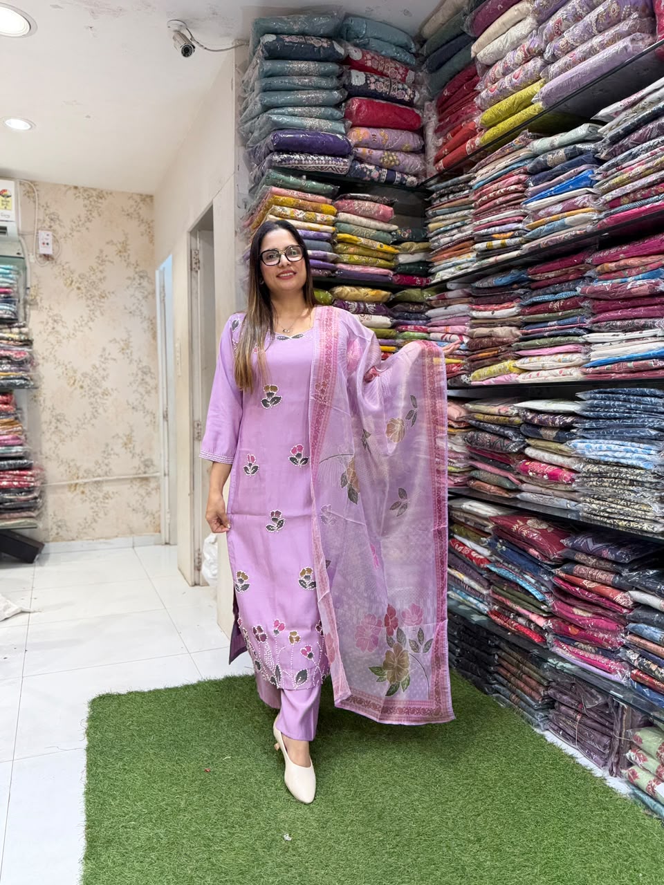Pure Surat Mull Chanderi Purple 3pc Set