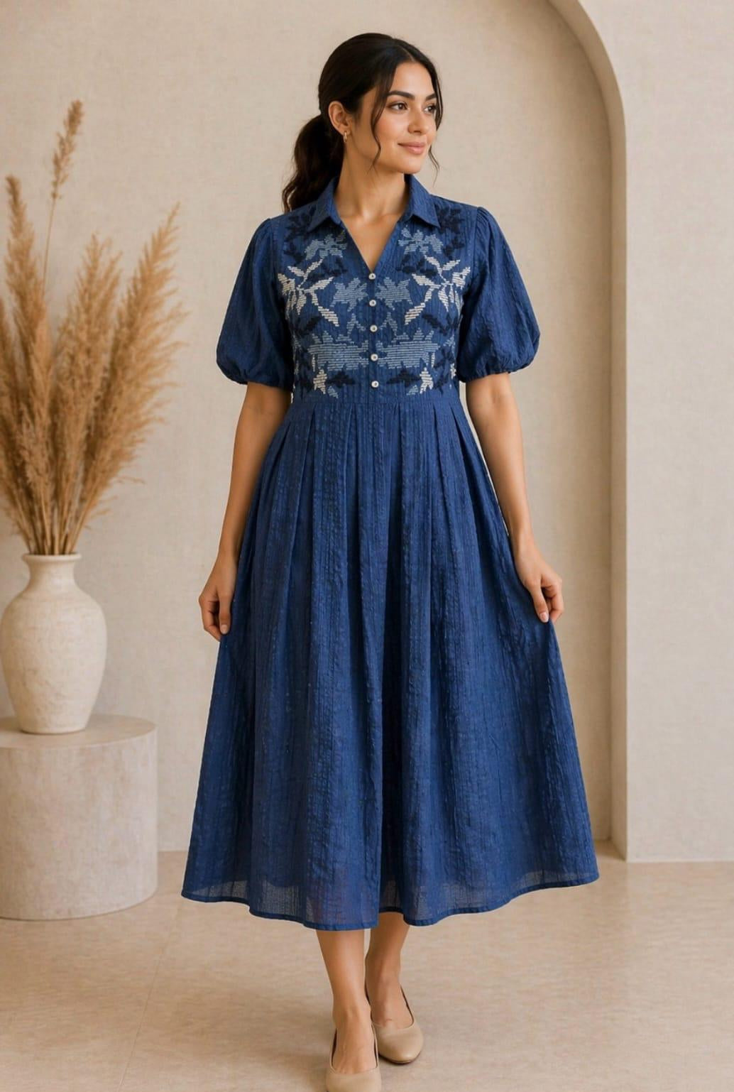 Pure Bubbles Cotton Blue Midi