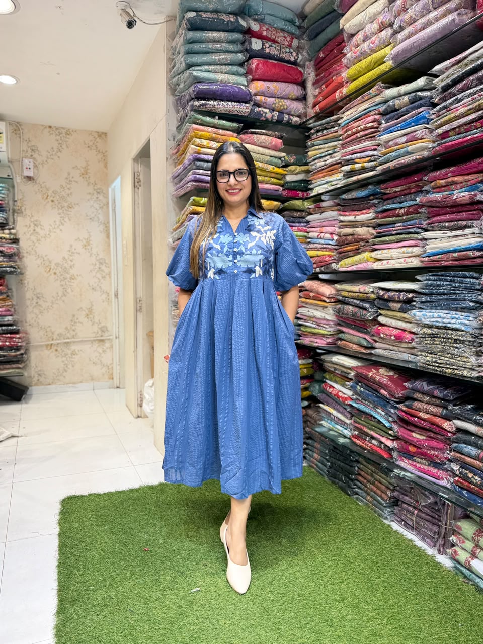 Pure Bubbles Cotton Blue Midi