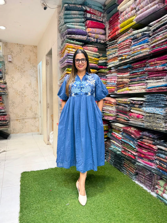 Pure Bubbles Cotton Blue Midi