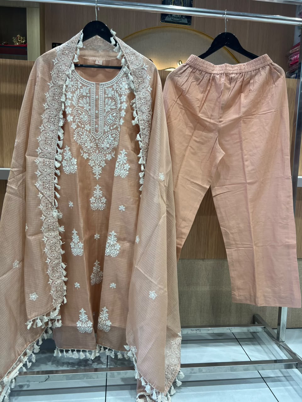 Pure Kota Doria Nude Peach 3pc Set
