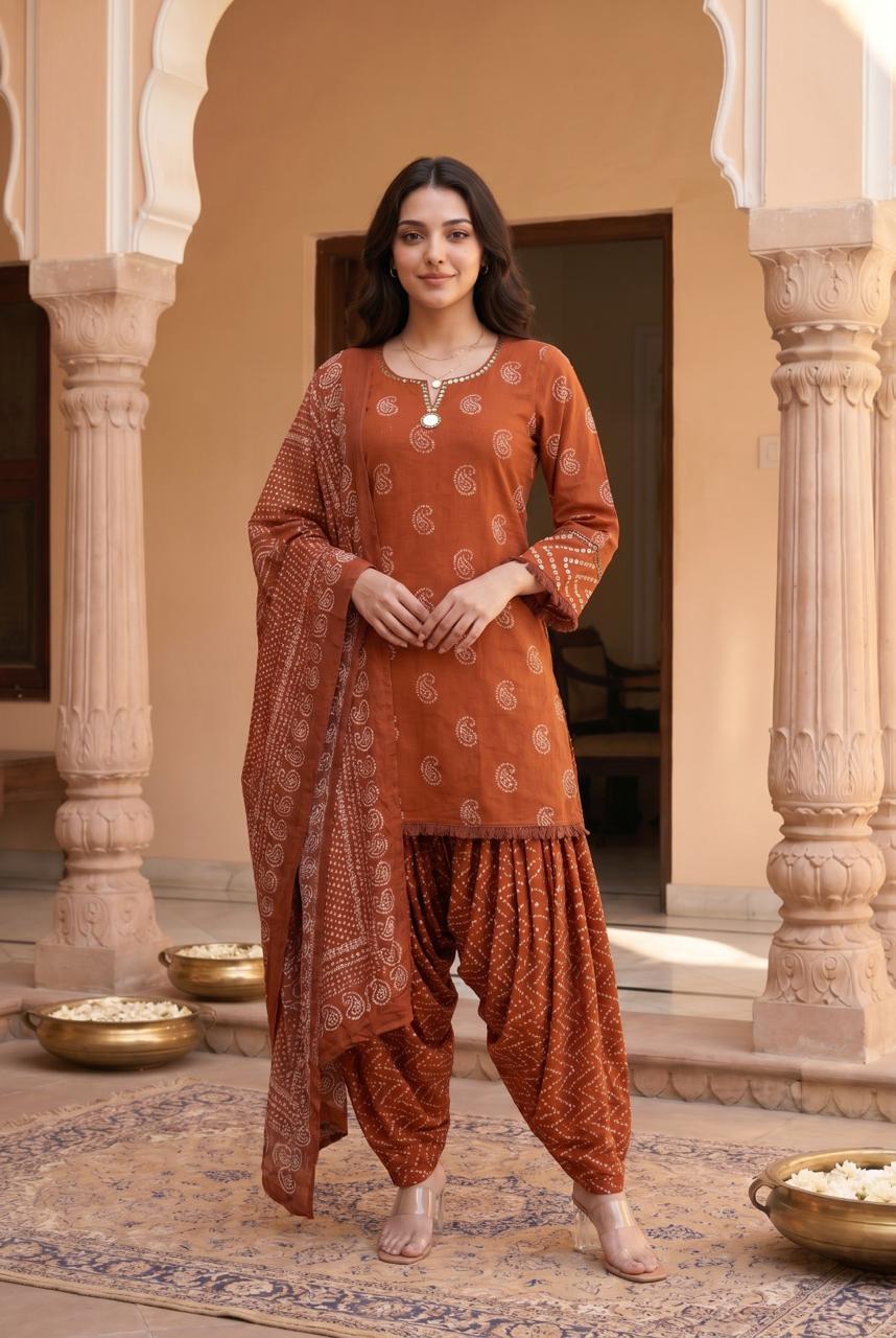 Pure Cotton Farsi Salwar Orange 3pc Set