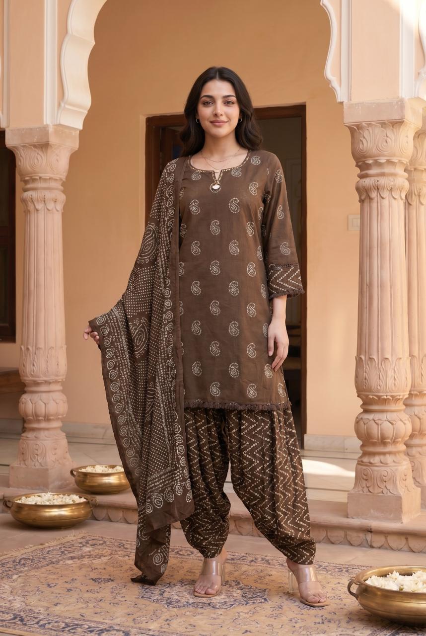 Pure Cotton Farsi Salwar Brown 3pc Set