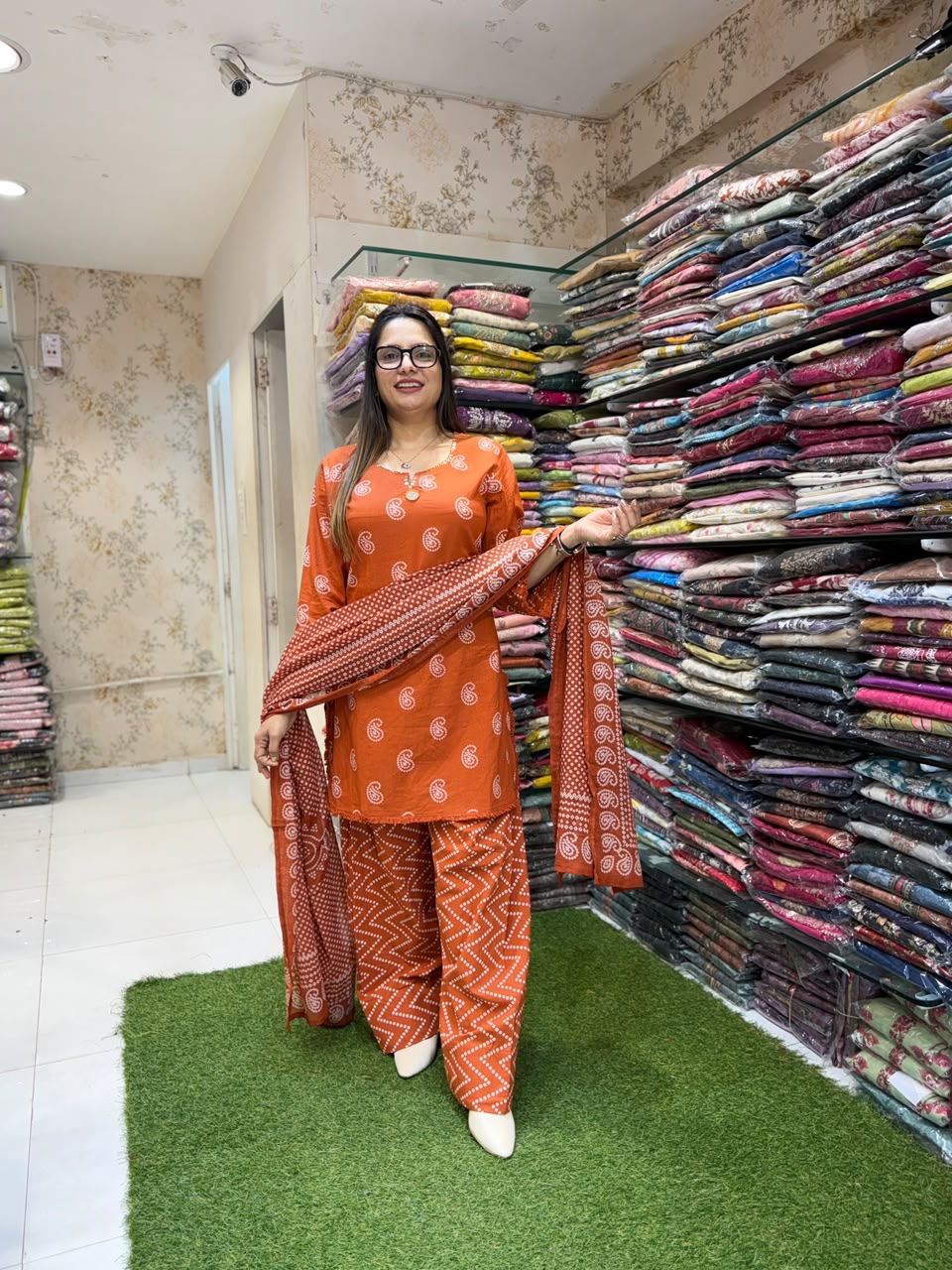 Pure Cotton Farsi Salwar Orange 3pc Set