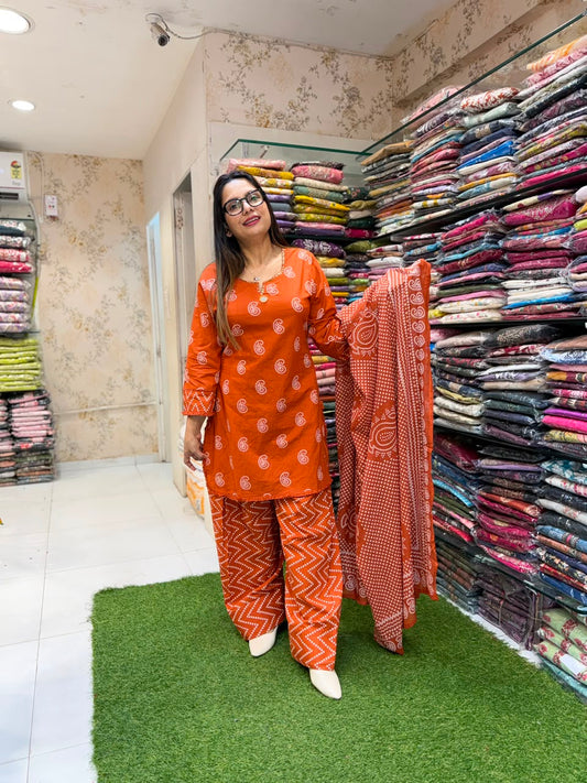 Pure Cotton Farsi Salwar Orange 3pc Set