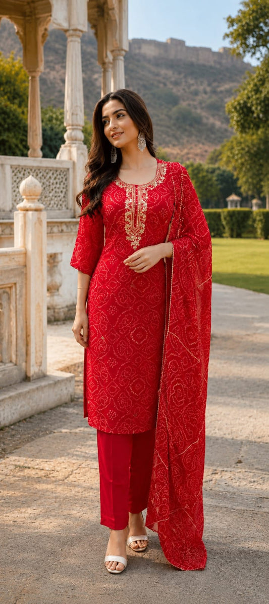 Pure Georgette Red 3pc Set
