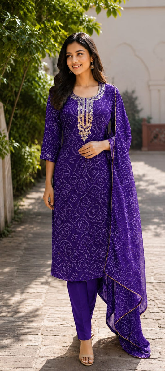 Pure Georgette Purple 3pc Set