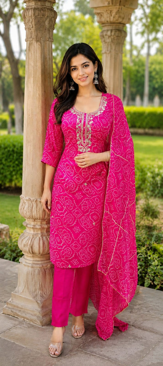 Pure Georgette Rani Pink 3pc Set