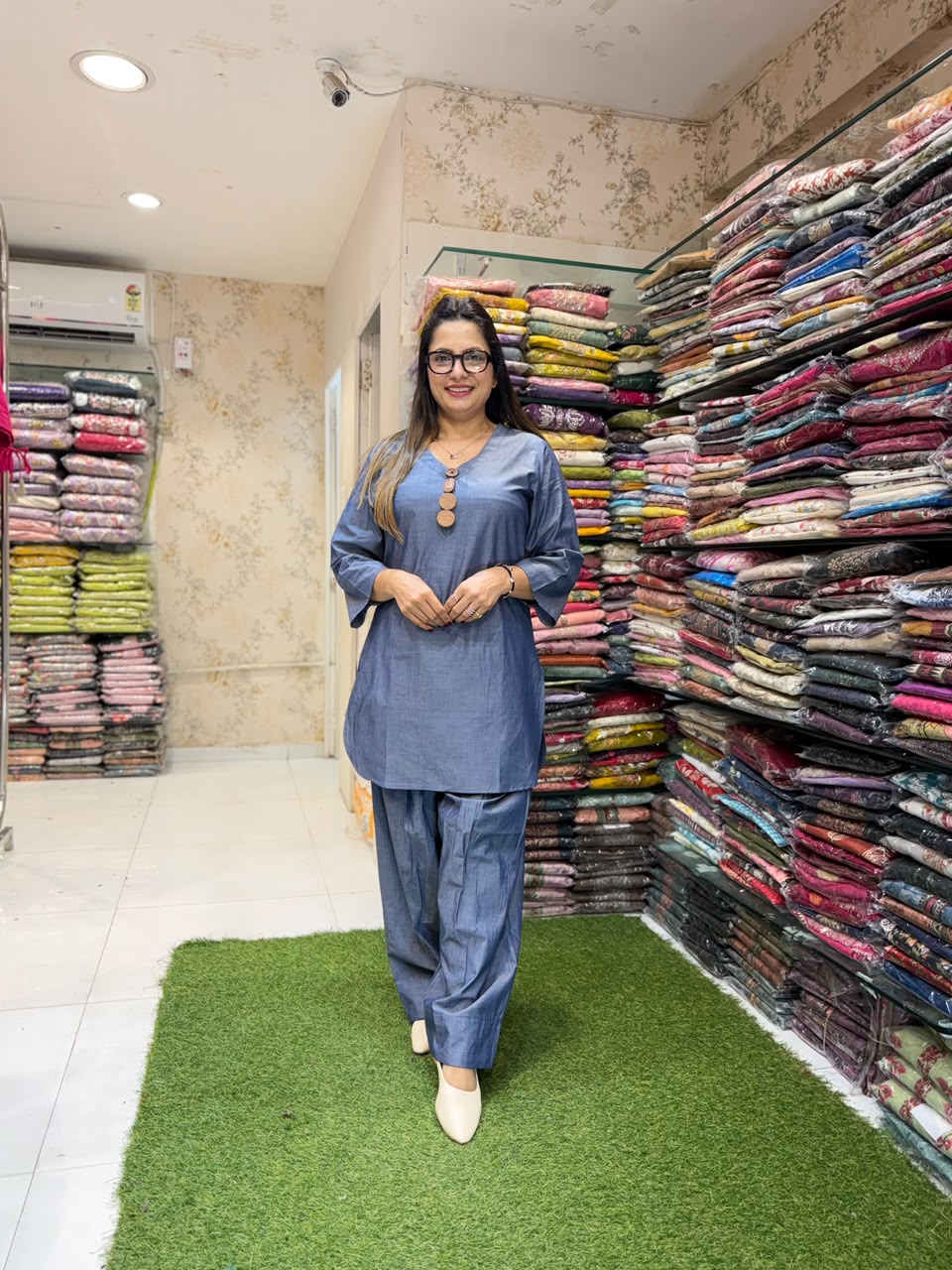 Pure Denim Cotton Grayish Blue Farsi Salwar 2pc Set