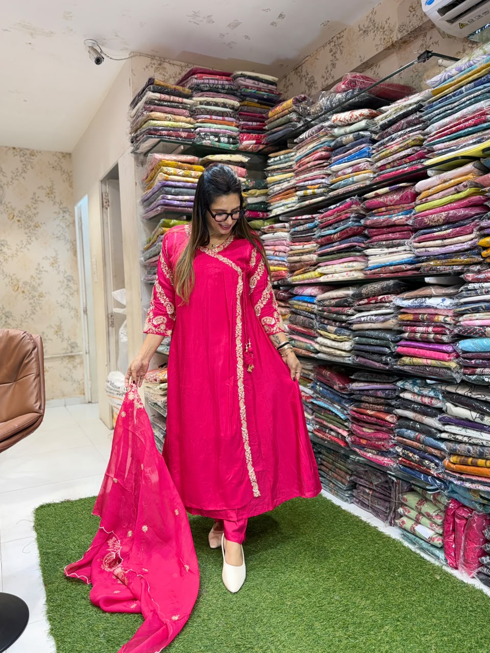 Pure Dola Silk Rani Pink 3pc Set