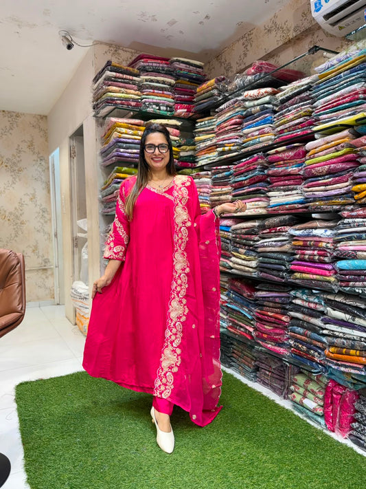 Pure Dola Silk Rani Pink 3pc Set