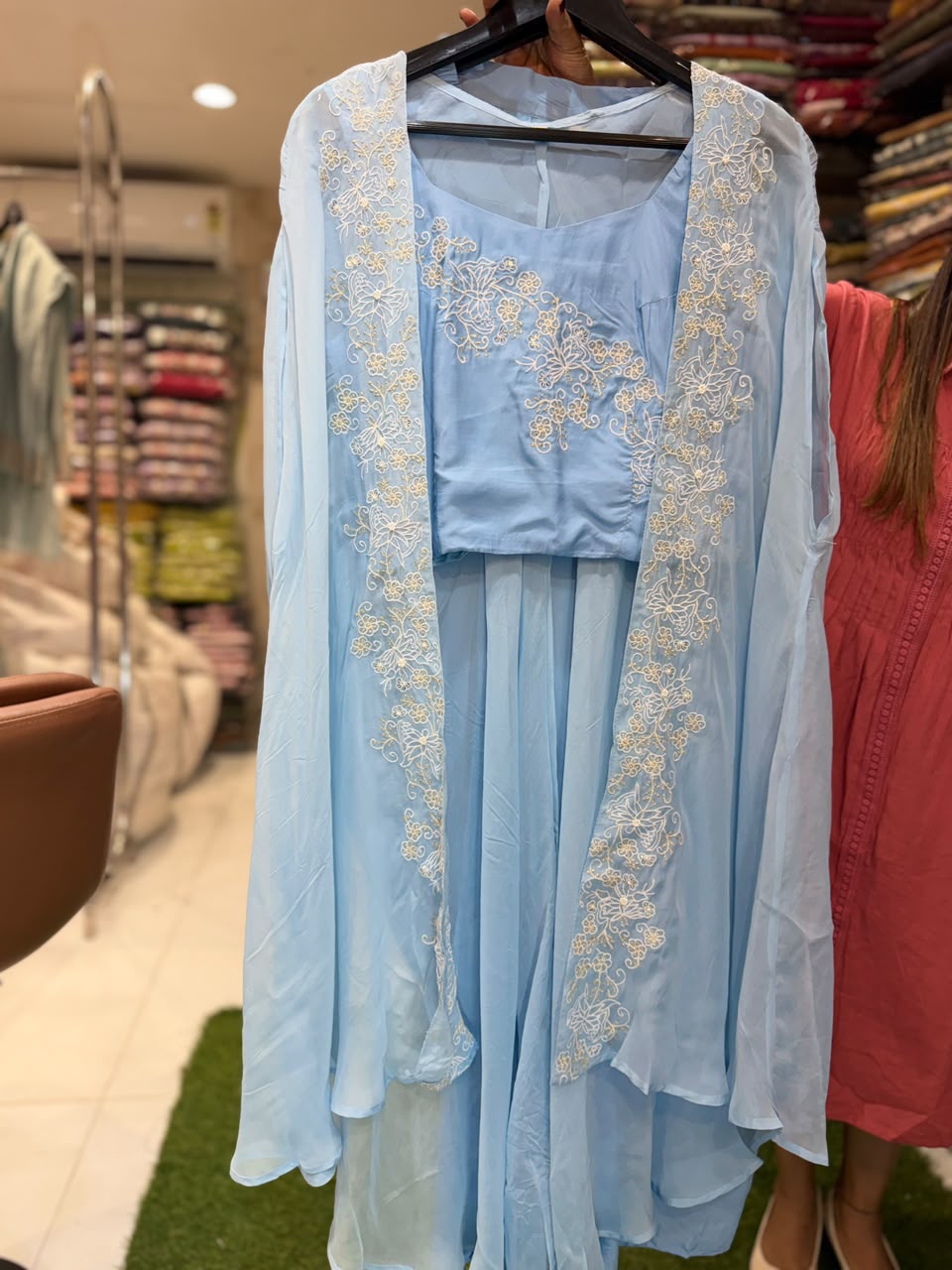 Pure Viscoce Organza Sky Blue 3pc Set