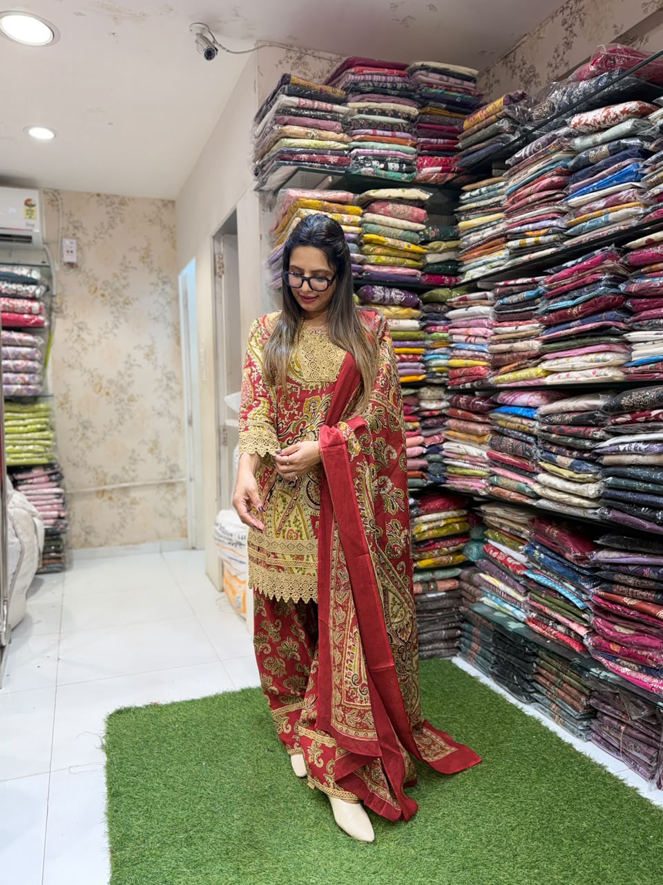 Pure Cotton Farsi Salwar Maroon 3pc Set