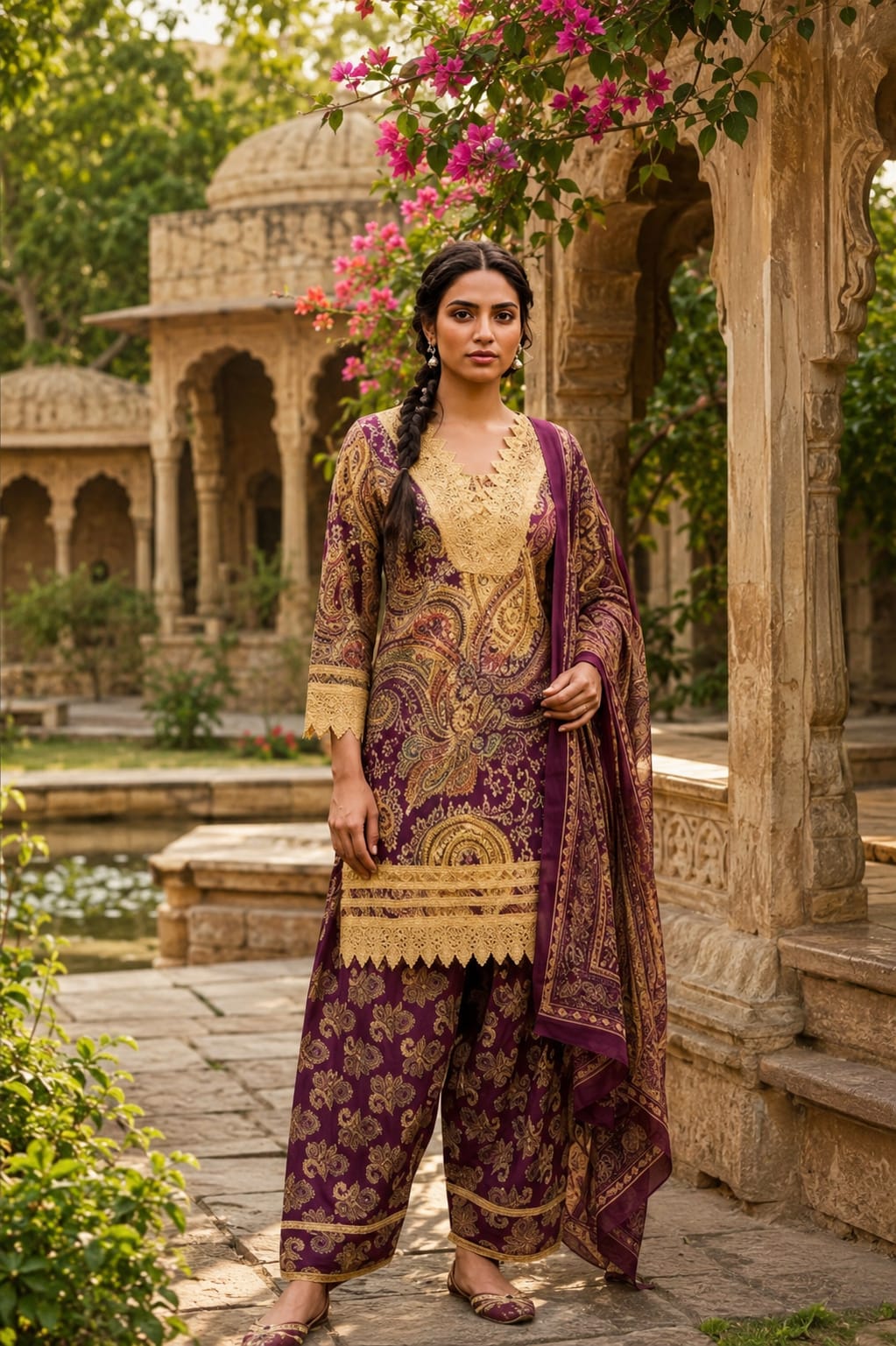 Pure Cotton Farsi Salwar Wine 3pc Set