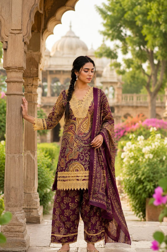Pure Cotton Farsi Salwar Wine 3pc Set