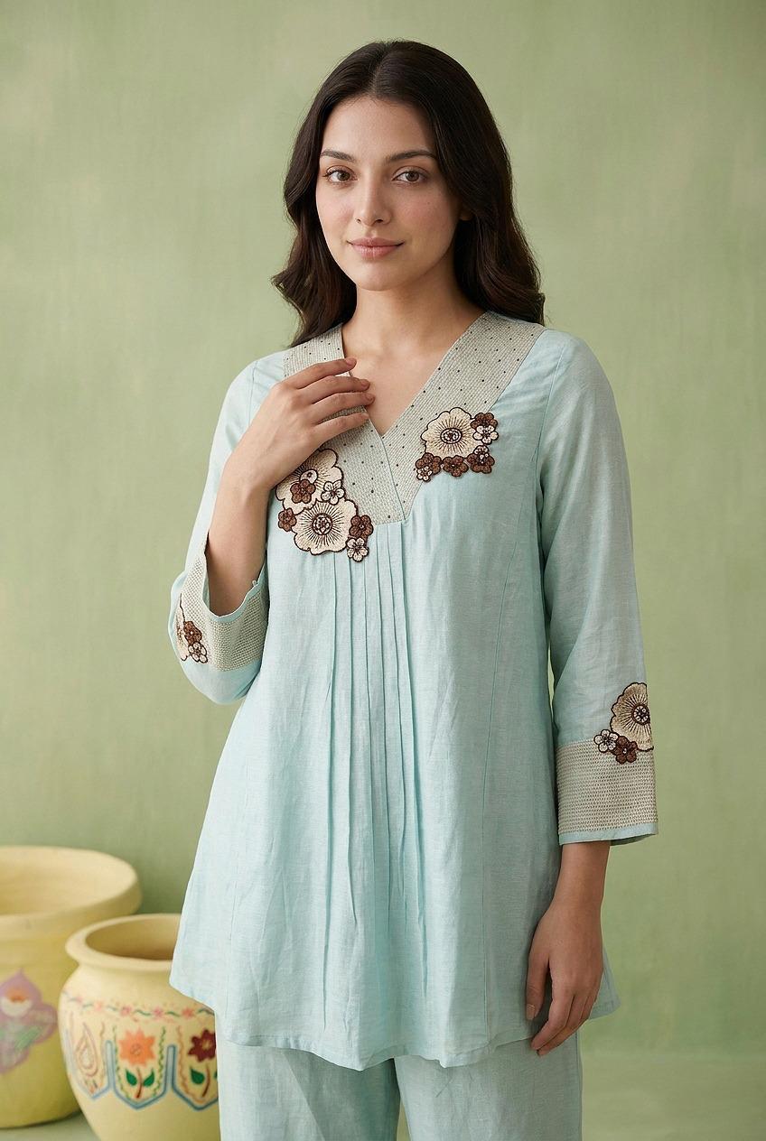 Pure Linen Sky Blue 2pc Set