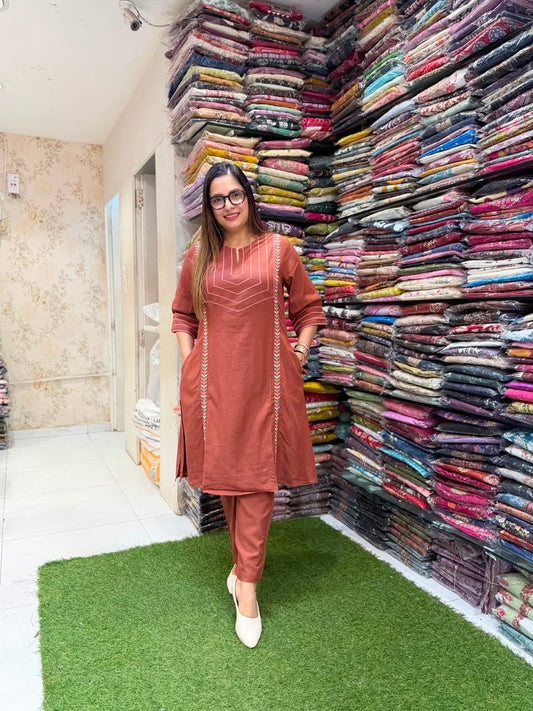 Pure Linen Cotton Brown 2pc Set