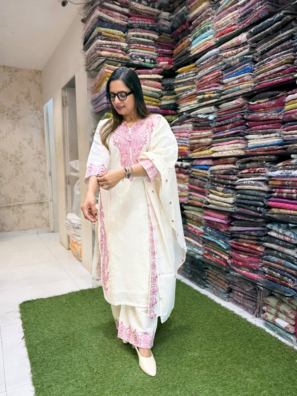 Pure Cora Cotton Off White And Dusty Rose 3pc Set