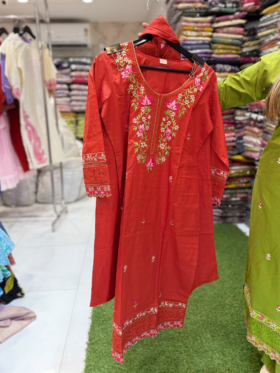 Pure Daabu Cotton Rust Orange 3pc Set