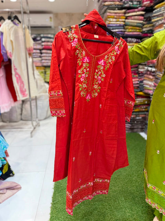 Pure Daabu Cotton Rust Orange 3pc Set
