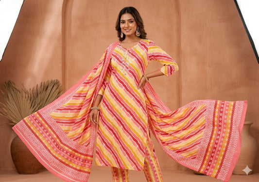 Pure Cotton Maroon And Yellow 3pc Set