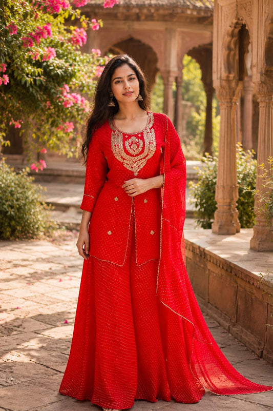 Pure Georgette Red 3pc Set