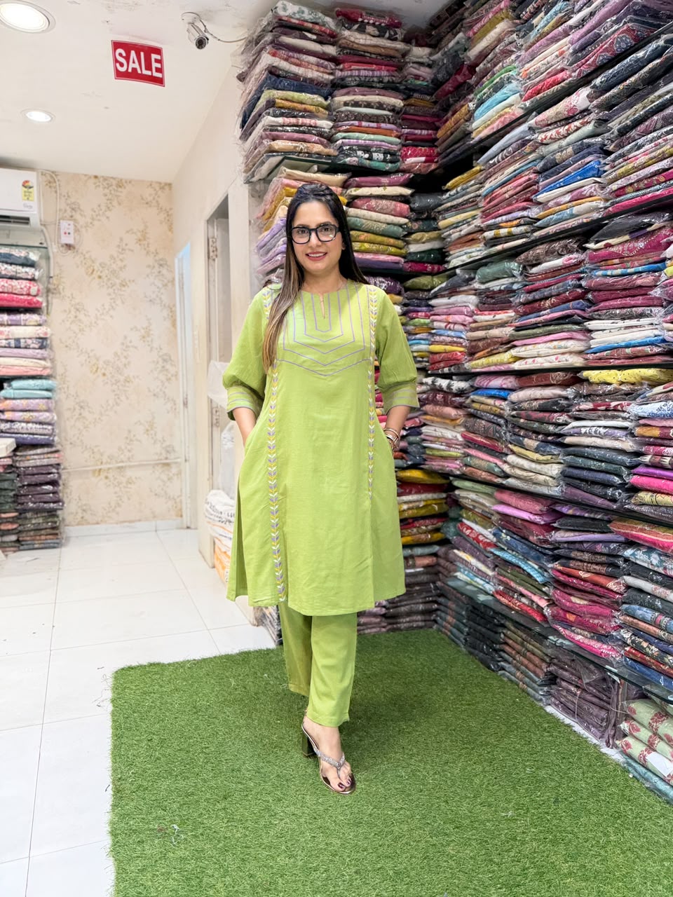 Pure Linen Cotton Lime Green 2pc Set