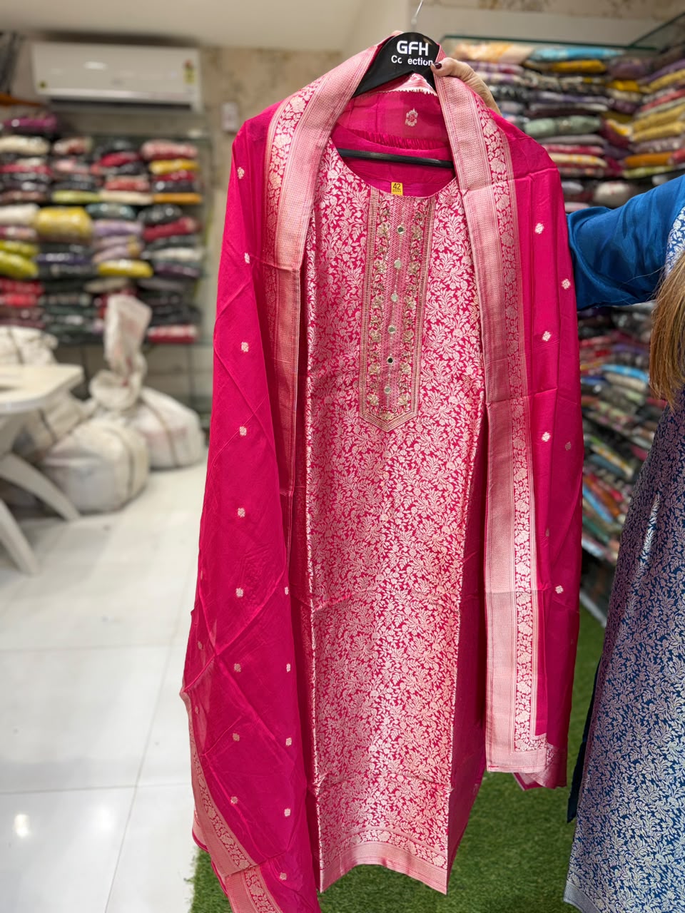 Pure Kanjiwaram Silk Rani Pink 3pc Set
