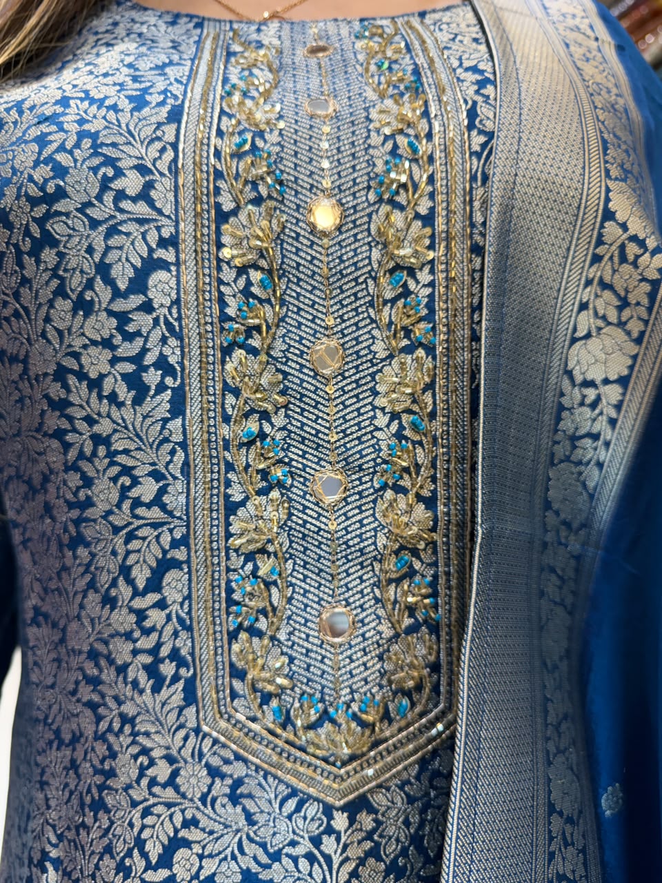 Pure Kanjiwaram Silk Teal Blue 3pc Set