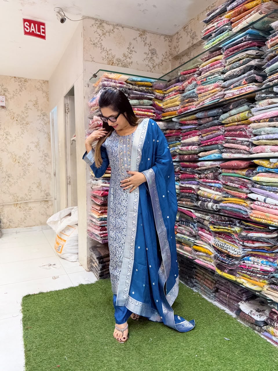 Pure Kanjiwaram Silk Teal Blue 3pc Set