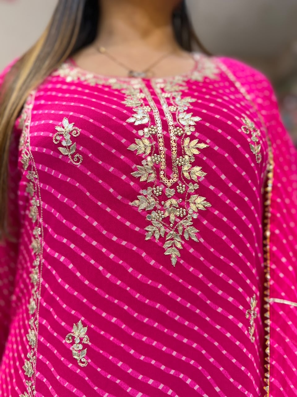 Pure Georgette Rani Pink 3pc Set