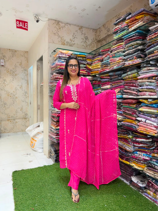 Pure Georgette Rani Pink 3pc Set