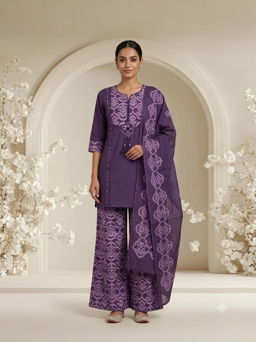 Pure Cotton Purple 3pc Set