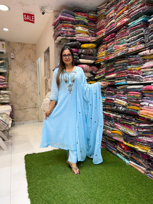 Pure Mull Cotton Sky Blue 3pc Set