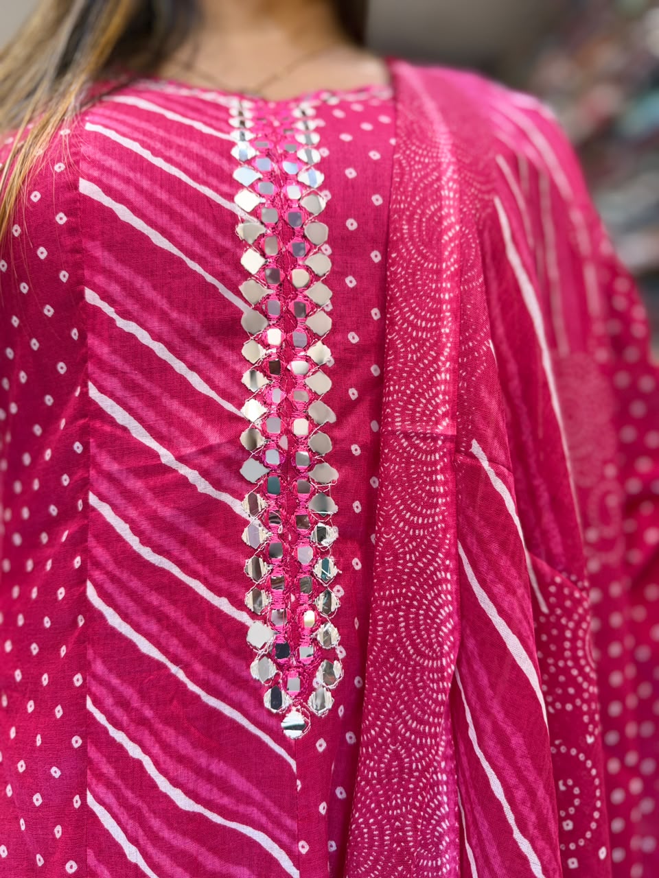 Pure Mull Cotton Rani Pink Shoulder Anarkali 3pc Set