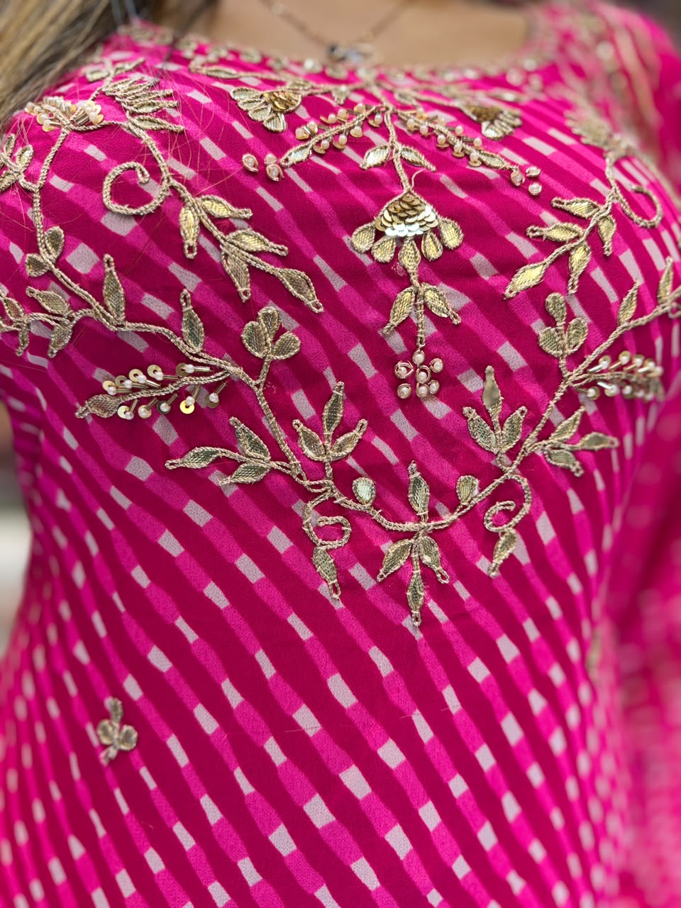 Pure Georgette Rani Pink 3pc Set