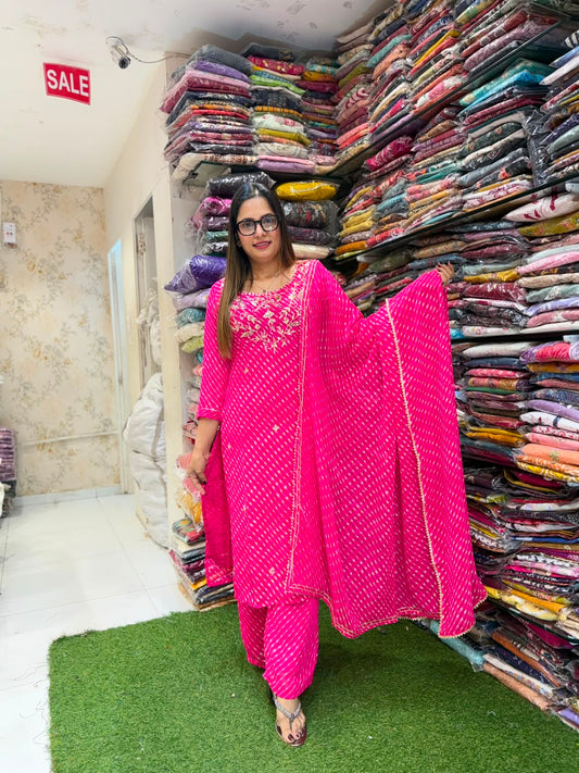 Pure Georgette Rani Pink 3pc Set