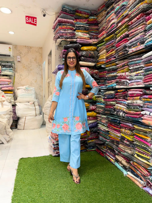Pure Mull Cotton Sky Blue 2pc Set