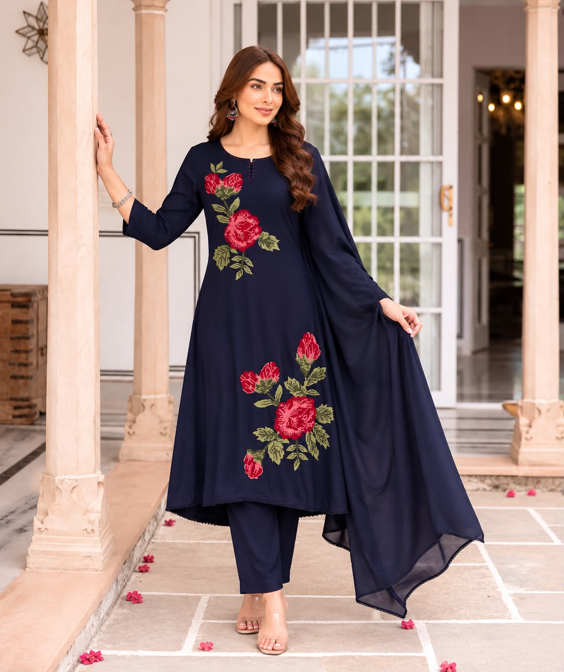 Pure Mull Cotton Navy Blue 3pc Set