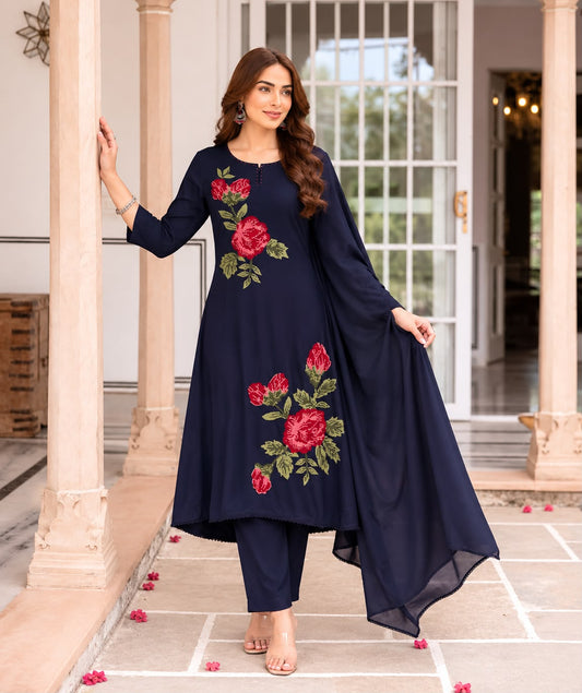 Pure Mull Cotton Navy Blue 3pc Set