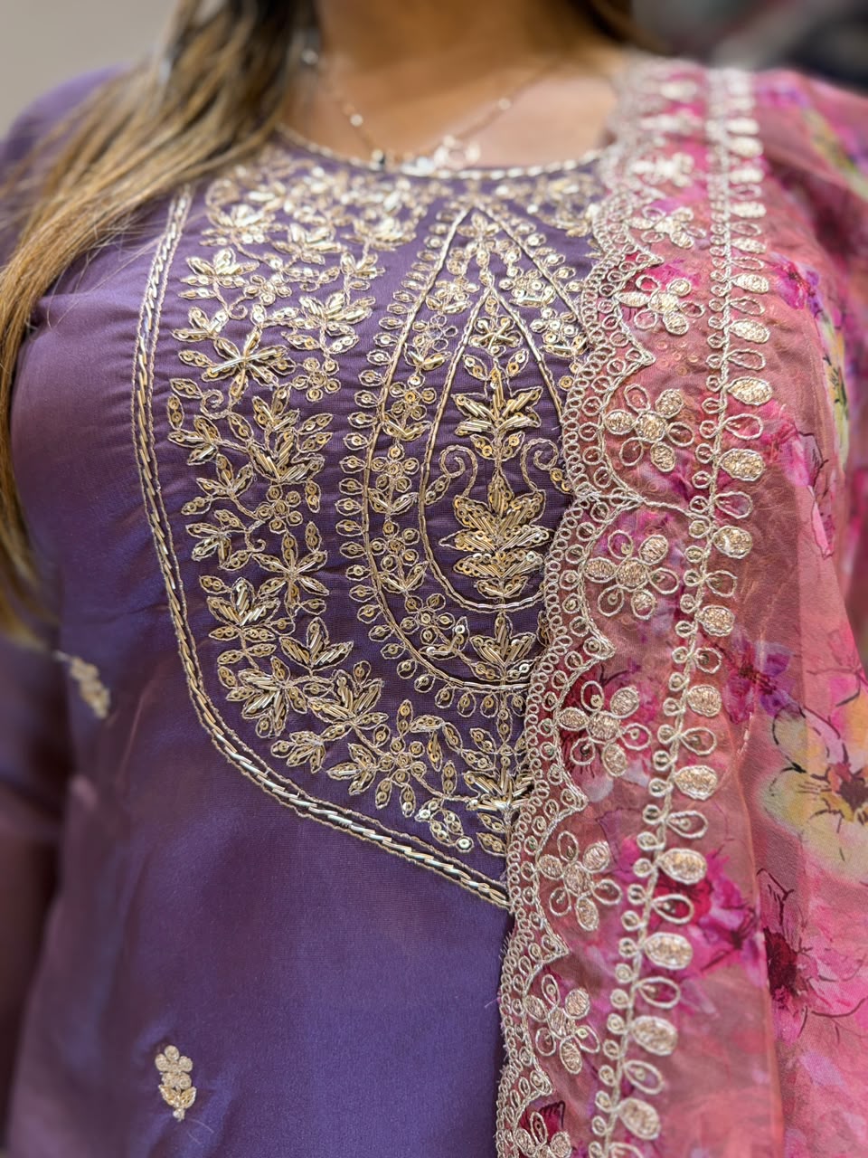 Pure Organza Silk Purple 3pc Set