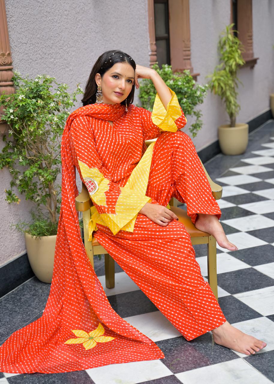 Pure Cotton Farsi Salwar Tomato Red 3pc Set