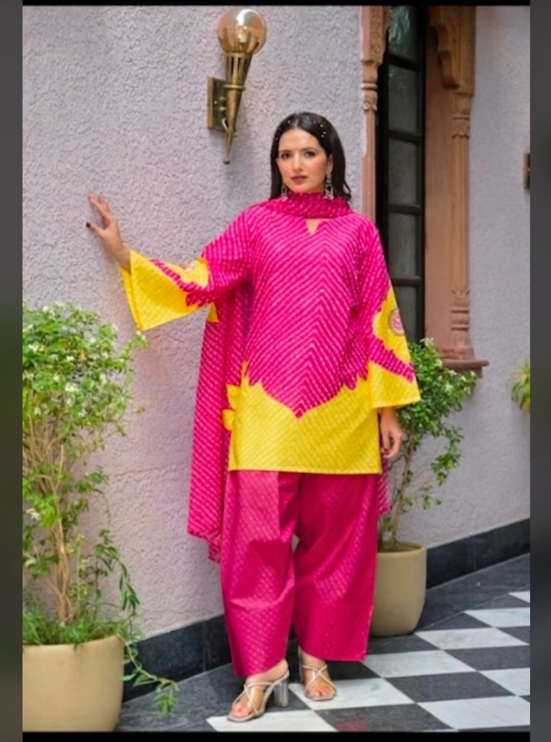 Pure Cotton Farsi Salwar Rani Pink 3pc Set
