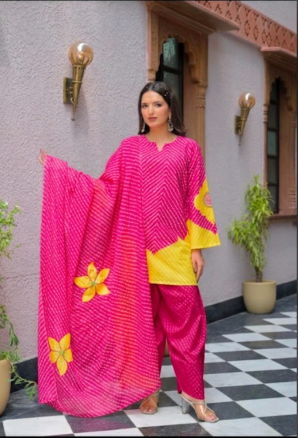 Pure Cotton Farsi Salwar Rani Pink 3pc Set