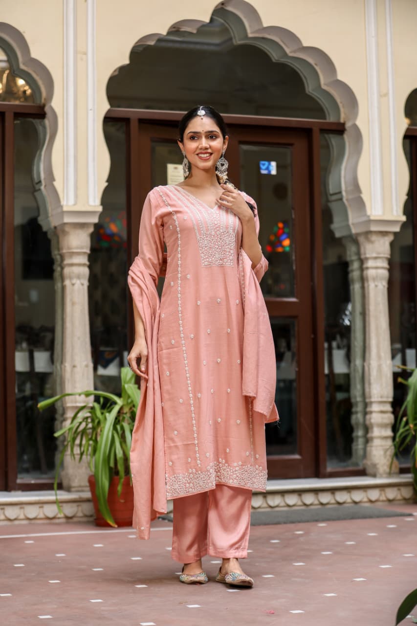 Pure Muslin Peach 3pc Set