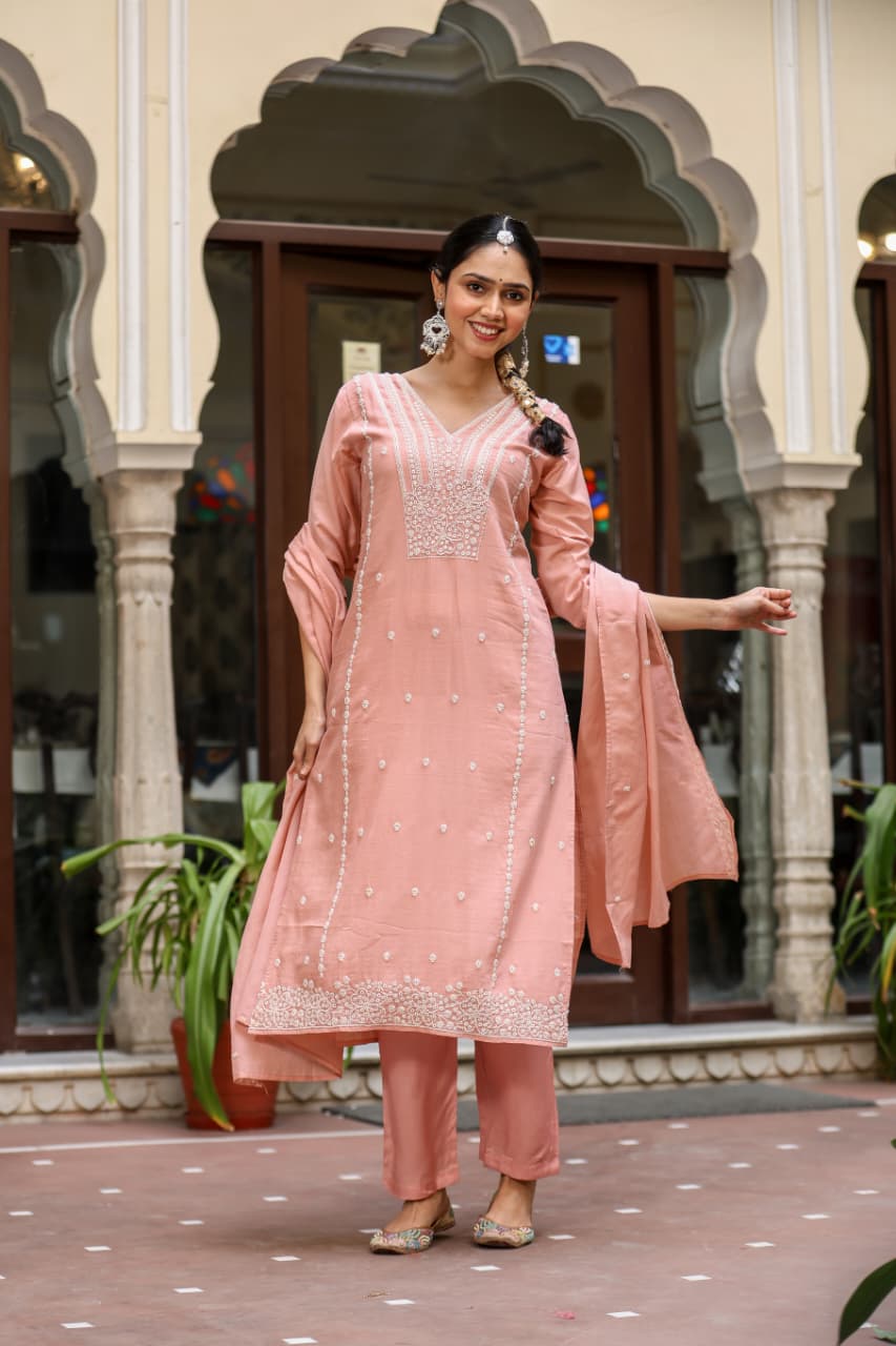 Pure Muslin Peach 3pc Set