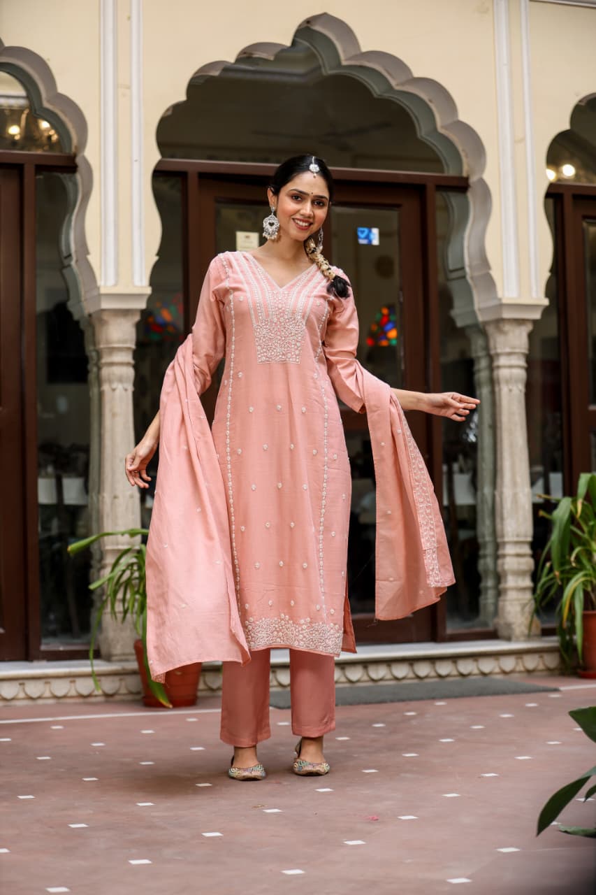 Pure Muslin Peach 3pc Set