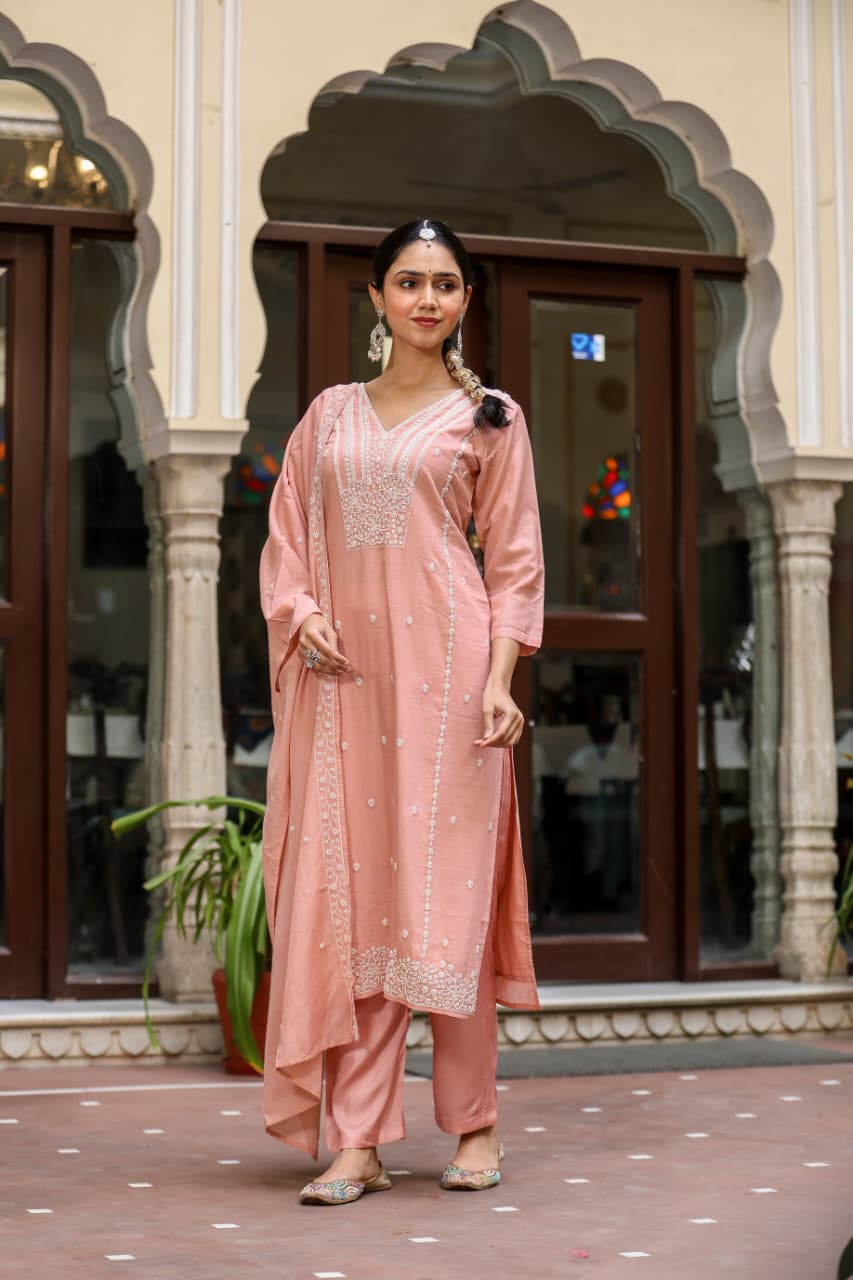 Pure Muslin Peach 3pc Set