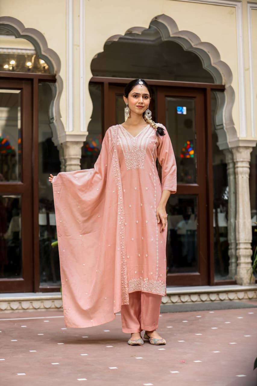 Pure Muslin Peach 3pc Set